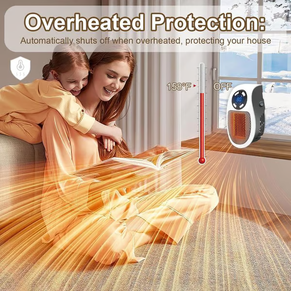 🔥Wall Outlet Space Heater with LED Display♨️ Fast Ceramic Heating💡 Energy Saving & Low Power🛡️ Overheat Protection