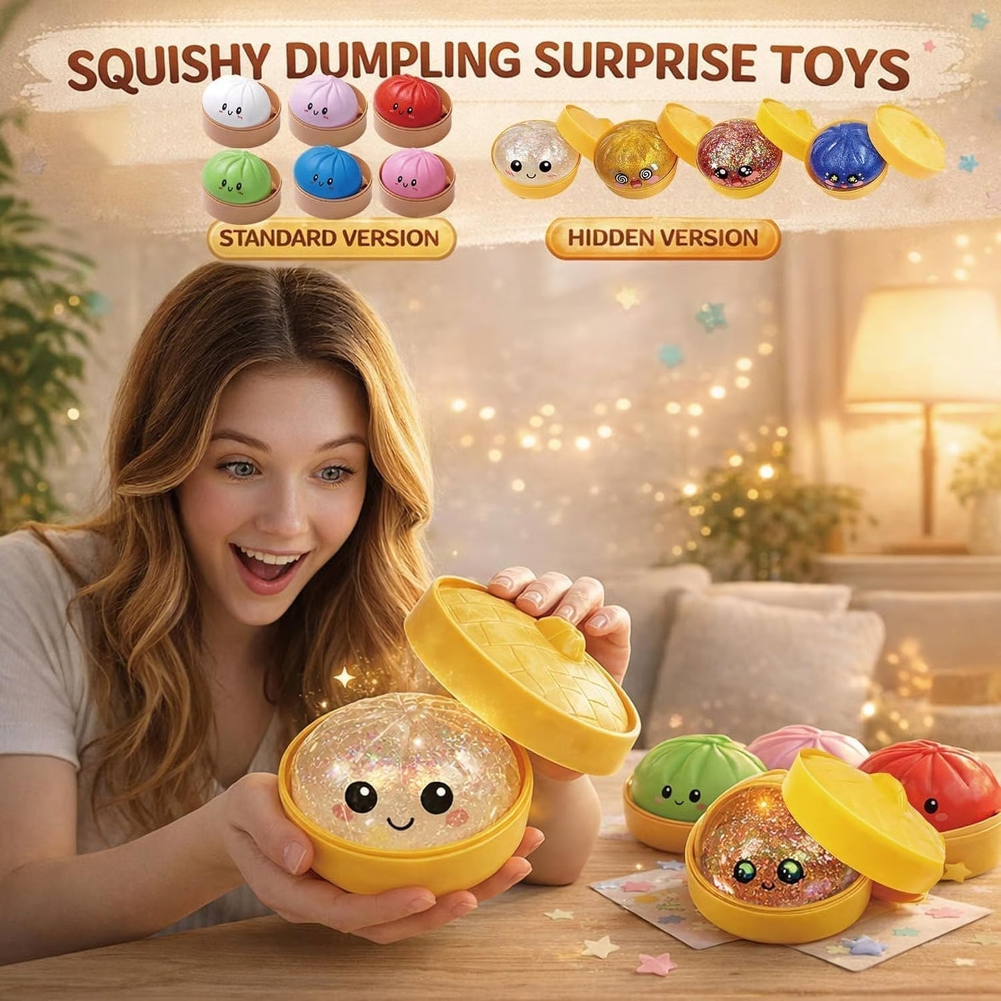 🔥Glitter Dumpling Squishy Steamer Blind Box Surprise Squeeze Fun