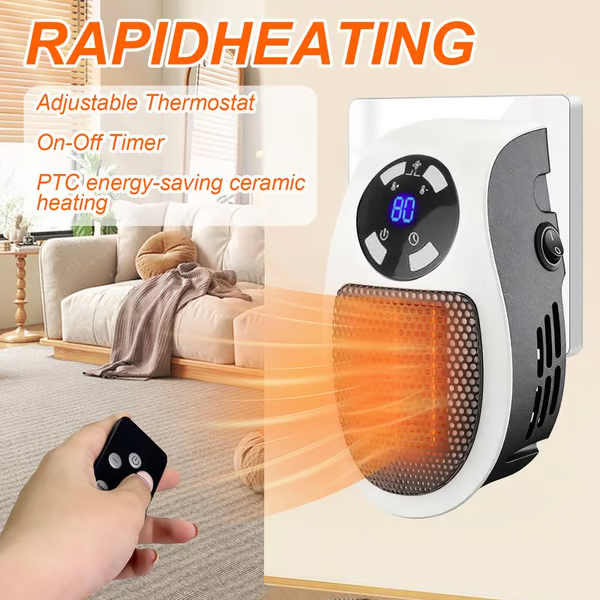 🔥Wall Outlet Space Heater with LED Display♨️ Fast Ceramic Heating💡 Energy Saving & Low Power🛡️ Overheat Protection
