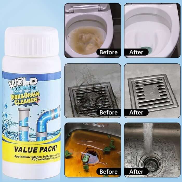 Limited Time Buy 1 Get 1 Free⚡Powerful Sink and Drain Cleaner Powder, Fast Foaming Drain Cleaner for Kitchen and Pipes Cleaning Tool